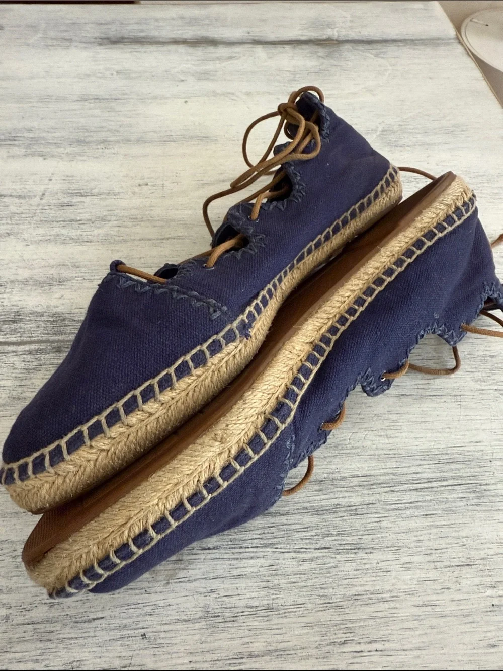 Tory Burch Navy Blue Canvas Lace-Up Espadrilles